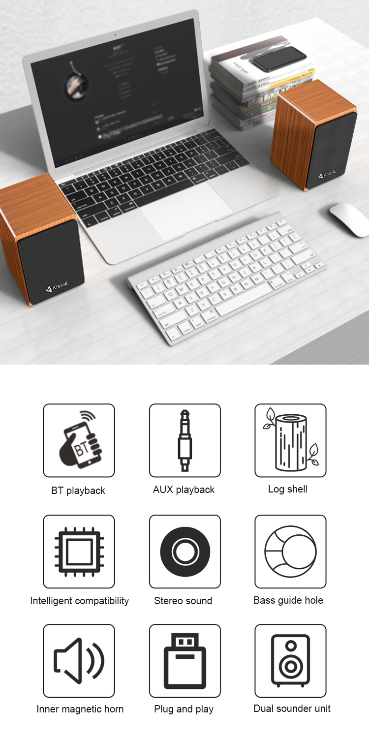 Kisonli X23 USB Audio System - Premium Wood Bluetooth Speaker