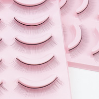 Lot de 5 paires de faux cils en fibres synthétiques avec bande en coton et palette en acrylique pour débutants – Fournitures d'entraînement pour la pose des cils
