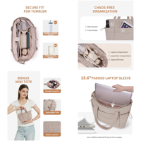 Sac fourre-tout matelassé personnalisé pour le travail et les voyages avec porte-gobelet, 2 pièces/ensemble, compartiment pour ordinateur portable 15,6 pouces, sac fourre-tout matelassé pour femmes