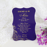 Invitación DE BODA acrílica púrpura lavanda elegante Invitación de quinceañera Tarjeta de menú acrílico irregular con lámina de oro