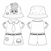 Tenue de poupée sur le thème des dessins animés personnalisée : chapeau bob, chemise, short, décorations hamburger et escargot – Ensemble complet pour poupée en coton de 20 cm à habiller