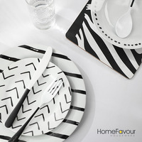 Service de vaisselle en porcelaine Black Line de 16 pièces-Assiettes et bols en céramique modernes pour restaurant et repas à la maison