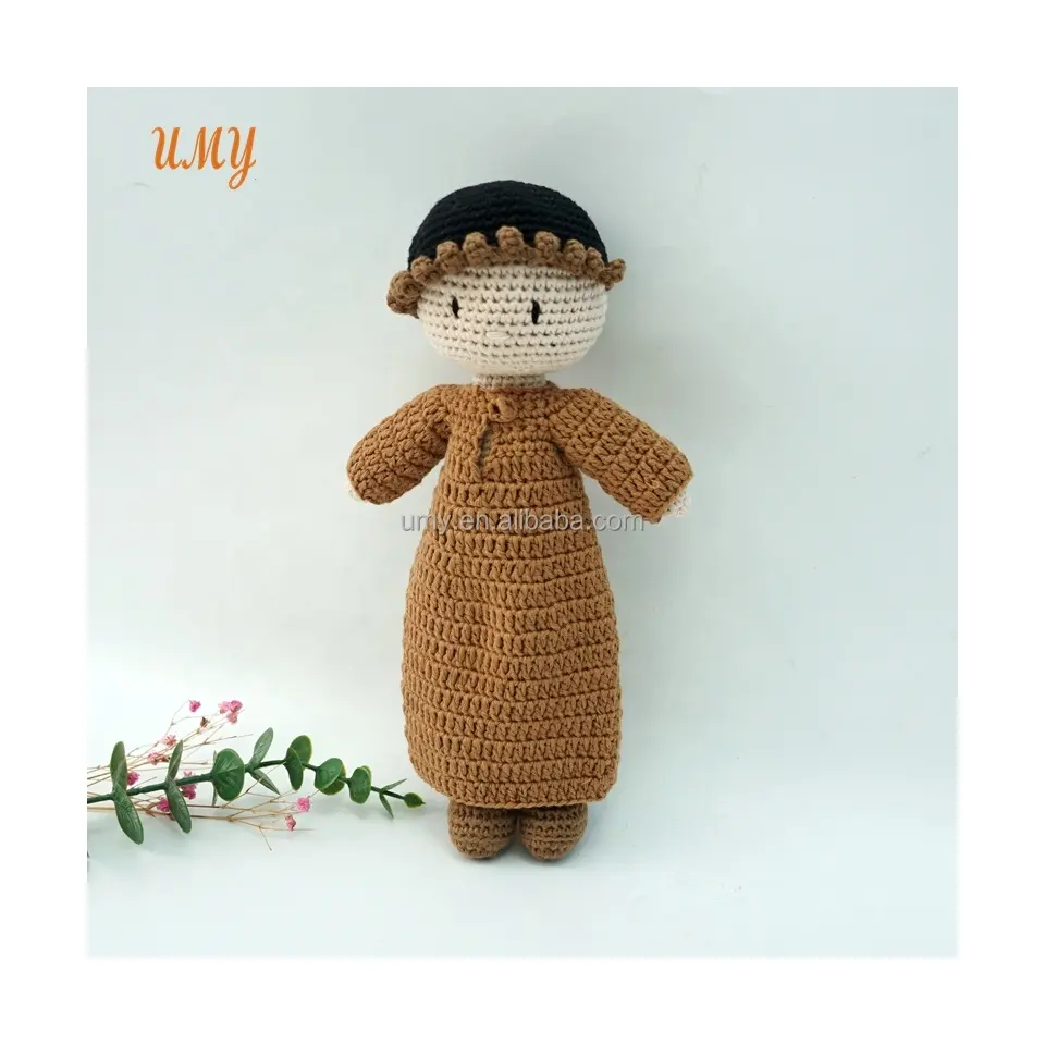 ฮิญาบของเล่น Amigurumi Eid,ตุ๊กตาถักไหมพรมมุสลิมจากร้าน Kaftan Ramadan สำหรับตกแต่งบ้าน Kufi Thobe