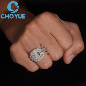 Custom Unisex Lab Diamond <b>Ring</b> Solid Sterling Silver 925 Gold Plated Lad Grown Diamond <b>Ring</b> Hip Hop <b>Iced</b> Out Jewelry - Product Image 1