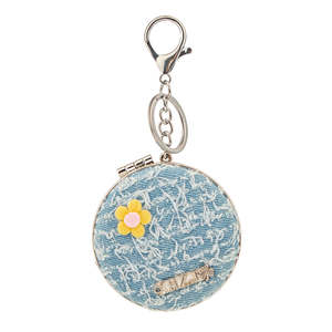 Denim <b>Compact</b> <b>Mirror</b> Keychain Round Portable Makeup <b>Mirror</b> With Flower Design 95% Clarity Folding Pocket <b>Mirror</b> - Product Image 1