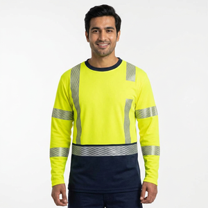 Factory High Visibility Long Sleeve Safety <b>Yellow</b> <b>TShirt</b> with Pocket Reflective Work Safety Shirt Custom Logo for Men Women - Product Image 1