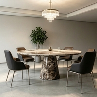 Table à manger de luxe de style rétro, plateau circulaire, base conique, en marbre brun Emperador, adaptée aux restaurants de haute cuisine