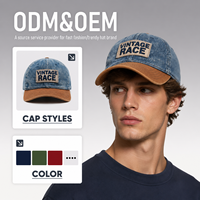 Casquette de baseball rétro en denim délavé bicolore avec étiquette brodée personnalisée, ODM OEM, pour hommes et femmes, protection solaire