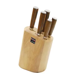 Premium 5-Piece Japanese Stainless Steel Knife Set with Pakka Wood Handle and Wooden Block