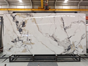 Lastra in Pietra Sinterizzata Grigia Lucida 3200x1600x12mm, Effetto Marmo di Alta Qualità per Top Cucina e Sfondo TV - Product Image 3