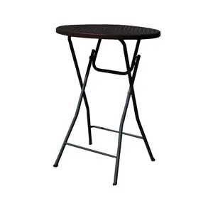 Round Plastic Table High Bar Folding Cocktail Table with Rattan Design for Garden Party or Balcony,wholesale cocktail tables
