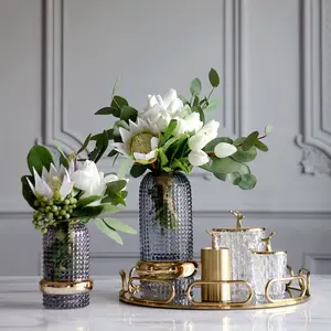 Vaso de luxo leve bandeja floral arranjo decorativo