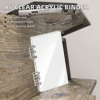 Carpeta A6 de Acrílico Transparente con 6 Anillas Redondas de Metal Dorado, Organizador para Oficina, Hogar o Escuela