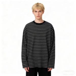 Camiseta Básica Retro a Rayas, Formal, 100% Algodón Ecológico, Holgada, de Manga Larga para Hombre y Mujer - Product Image 1