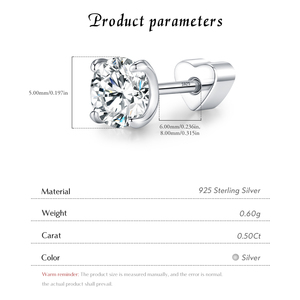 Minimalism S925 Sterling Silver Classic Round vvs1 Moissanite Small Ear Studs Heart Screw Stud <b>Earrings</b> for Women <b>Fine</b> Jewelry - Product Image 4