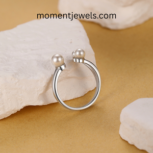 925 sterling <b>silver</b> open <b>ring</b> <b>adjustable</b> round artificial pearl dainty minimalist jewelry gift for women daily wear - Product Image 1