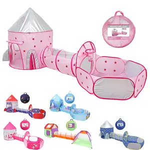 Atacado de alta qualidade Baby Tunnel Tent Crianças Play Tent House com Túnel Cubo e Ball Pit 3 em 1 Pop up Toy Tendas para Criança