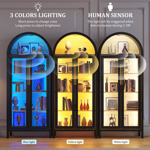 Display Curio <b>Cabinet</b> with Glass Doors, Arched Bookcase 5-Tier Tall <b>Storage</b> for Collectibles - Product Image 2