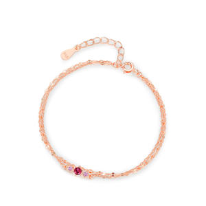 Bracelet en argent sterling S925 avec zircon rouge rose, double couche, chaîne vintage en or rose pour femmes, version personnalisable en cuivre - Product Image 1