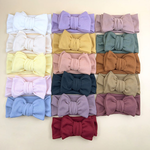 Bandeau en tricot gaufré pour bébé, personnalisé, en coton blanc uni, avec grands nœuds pour filles, accessoires pour cheveux, bandeaux pour bébé - Product Image 2