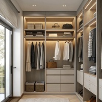 Armoire sur mesure Senger avec coiffeuse intégrée et étagères ouvertes éclairées par LED – Rangement moderne pour chambre à coucher