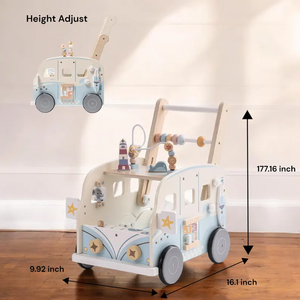 OEM ODM EN-71 Fabrik Baby Blue Holz Push Walker Aktivität blöcke Trolley Auto Spielzeug für Kinder - Product Image 2