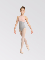 Justaucorps de danse en velours menthe doux et extensible avec jolies fleurs et large ruban de satin