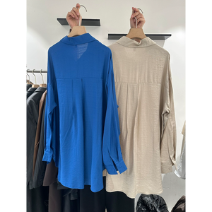 Camicetta da <span class=keywords><strong>donna</strong></span> <span class=keywords><strong>oversize</strong></span> in tessuto di <span class=keywords><strong>lino</strong></span> camicie di colore semplice con Logo personalizzato - Product Image 2