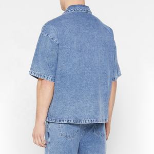 Camicie in Denim da uomo manica corta morbida 100% cotone tasche laterali in cotone Jeans larghi Boxy top blu <span class=keywords><strong>abbigliamento</strong></span> da <span class=keywords><strong>Cowboy</strong></span> per uomo - Product Image 4