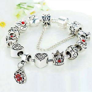 Pulsera De Plata De Ley 925 Designer Rhinestone Beaded <strong>Charm</strong> Fashion 925 <strong>Silver</strong> Plated Snake Chain <strong>Bracelets</strong> for Women - Product Image 2