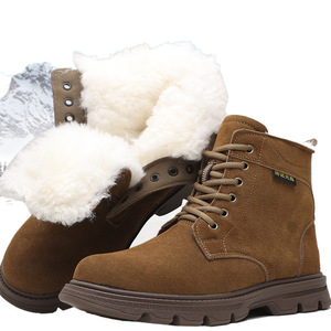 Bottes de neige en laine et fourrure pour homme, doublées de polaire, épaisses et chaudes, à talon moyen, pour le travail en hiver par temps froid - Product Image 2