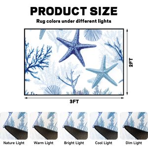 พรมลายปลาดาวชายทะเล ขนาด 2'x3' <span class=keywords><strong>สี</strong></span><span class=keywords><strong>ฟ้า</strong></span> ลายทะเล <span class=keywords><strong>ปะการัง</strong></span> เปลือกหอย ซักได้ ขนสั้น - Product Image 5