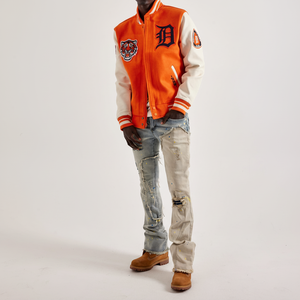 MOQ bajo parches bordados de chenilla personalizados con logotipo 3D streetwear mangas de cuero hombres béisbol Collage Varsity Jacket - Product Image 1