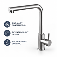Robinet de cuisine monocommande en alliage de zinc brossé à bec allongé pour évier