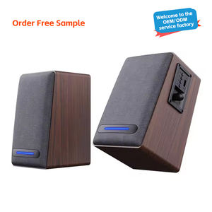 Boîte de haut-parleurs d'étagère en bois marron avec haut-parleur d'étagère de moniteur d'ordinateur alimenté par USB de dent bleue pour PC - Product Image 1