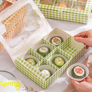 กล่องกระดาษลายตารางสีเขียวส้มพร้อมหน้าต่างใสสำหรับคุกกี้ทาร์ตไข่บิสกิตแพ็ค - Product Image 5