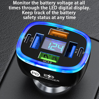 Cargador de Coche USB C 6 en 1 de 100w, Adaptador Multipuerto Súper Rápido con Pantalla de Voltaje para iPhone y Teléfonos Android