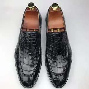 Goodyear Alligator Black Leather Shoes For Men Splendid Men Fancy Shoes Elegant Wedding Shoes For Men New Styles