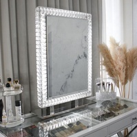 Miroir de Coiffeuse LED en Cristal avec Écran Tactile et Fonction Anti-Buée, Design Art Déco pour Salle de Bain