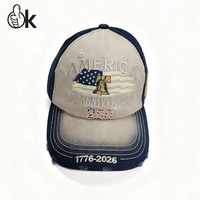 Gorra de Béisbol de 6 Paneles con Ala Ancha Gris, Precio Bajo de Fabricante 2026, 250 Aniversario de EE. UU., Sin Estructura, Forro de Algodón, Gorra Barbas