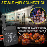 Termometer Daging WiFi untuk Oven Pengasap, Termometer Panggangan WiFi Mendukung 1 Probe Suhu Sekitar dan 5 Probe Daging