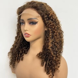13x6 Burmese Curly Highlight Wig Human <strong>Hair</strong> Lace Frontal Wigs Spiral #P4/27 Brown Roots Transparent Lace Front Wigs for Women - Product Image 2