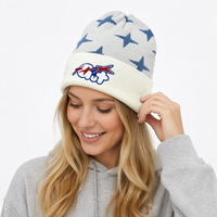 Bonnet Jacquard Premium à Revers Broderie Gonflée Chapeau Tricoté Hiver Doux et Chaud Bonnet Streetwear Tendance pour Hommes et Femmes