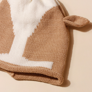 2 개 신생아 아기 니트 동물 귀 모자와 질감 활 머리띠 세트 귀여운 유아 모자 키즈 헤어 액세서리 도매 - Product Image 5