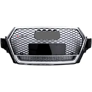 Chrome Hood Grill Front Grille For 2016-2018 Audi Q7 Facelift SQ7 Honeycomb Hex Mesh Grill