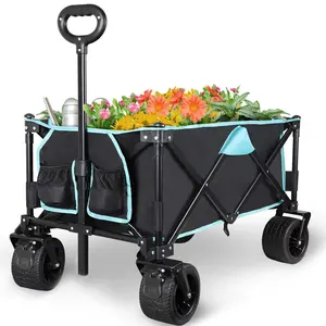 Multifunctional Portable Metal Frame Lightweight Outdoor Folding Stroller Covered Wagon Camping Wagons Foldable Trolley Cart