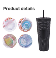 Gobelet à double paroi en diamant de 24 oz avec couvercle et paille, bouteille d'eau en plastique mignonne, lumière LED colorée dégradée en gros