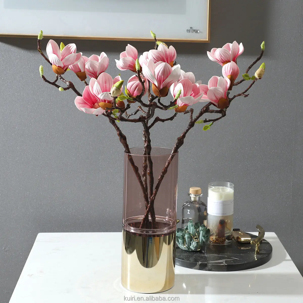 Wit Blush Roze Kunstmatige Blossom Magnolia Bloem Voor Bruiloft Tafel Vaas Decoraties Kunstmatige Magnolia Stem Bloemen