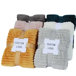 超柔染色极地法兰绒羊毛现代纯色设计100涤纶条纹扔毯毛绒婴儿沙发毯