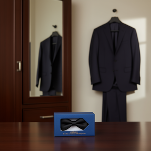 Corbata de Moño Negra Sólida Pre-Atada de Seda Formal con Caja de Almacenamiento - Product Image 2